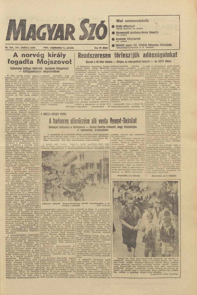 Magyar Szó, 40. évf. 1983. szeptember 2. 241. sz. 1–20. oldal