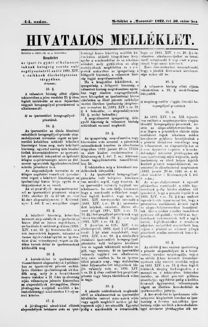 A Totontál  hivatalos melléklete, 5. évf. 1892. március 24. 44. sz.