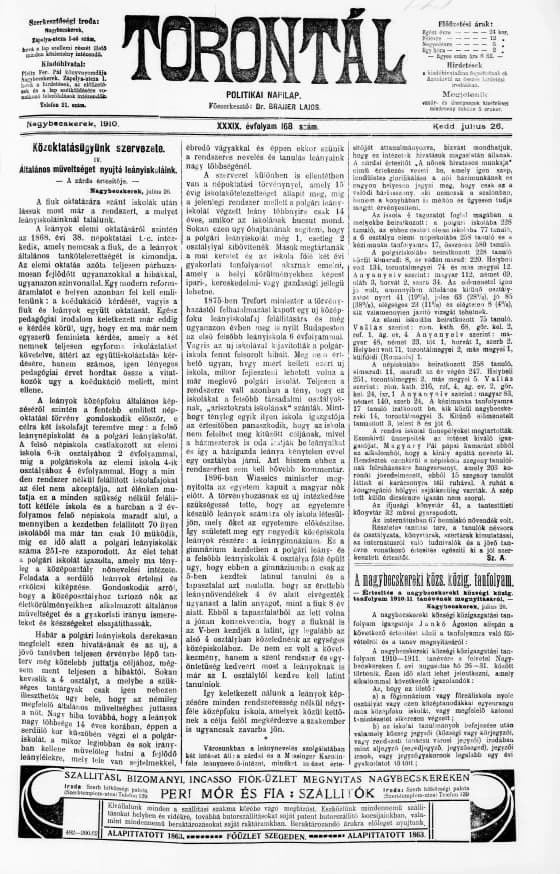 Torontál, 39. évf. 1910. július 26. 168. sz.