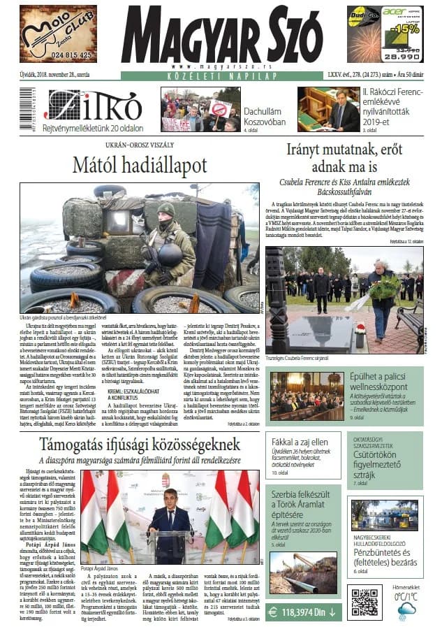 Magyar Szó, 75. évf. 2018. november 28. 278. sz. 1–16. oldal