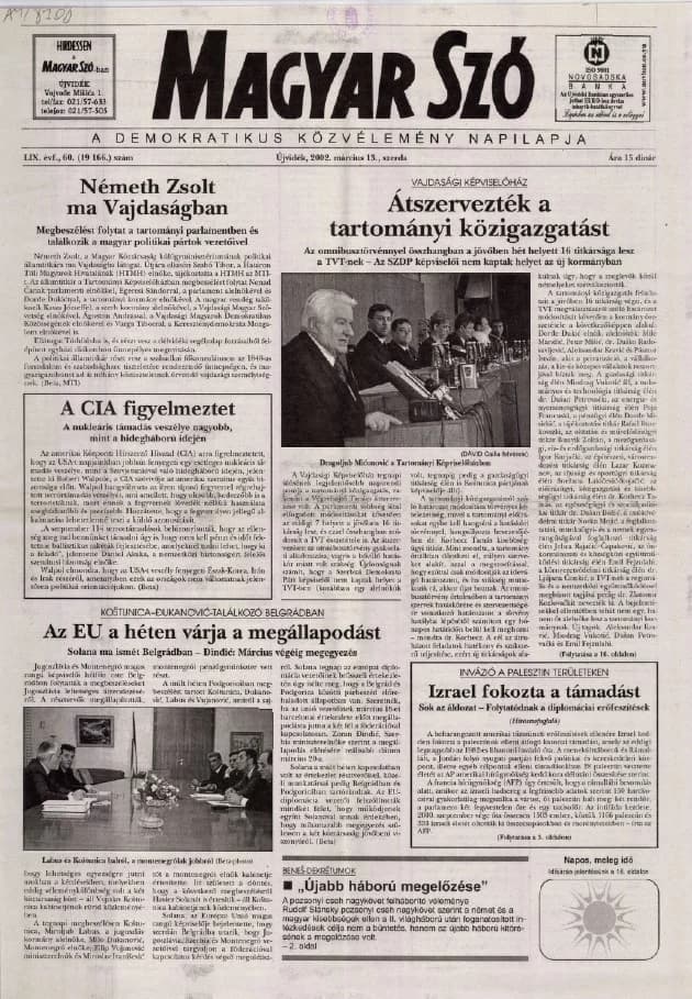 Magyar Szó, 59. évf. 2002. március 13. 60. sz. 1–16. oldal
