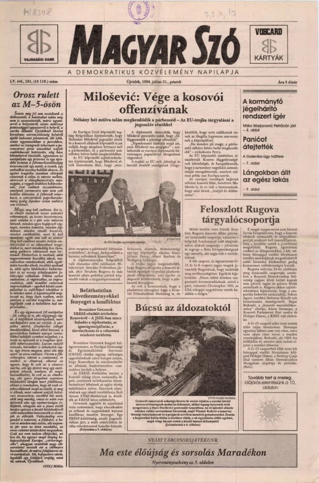 Magyar Szó, 55. évf. 1998. július 31. 181. sz. 1–16. oldal