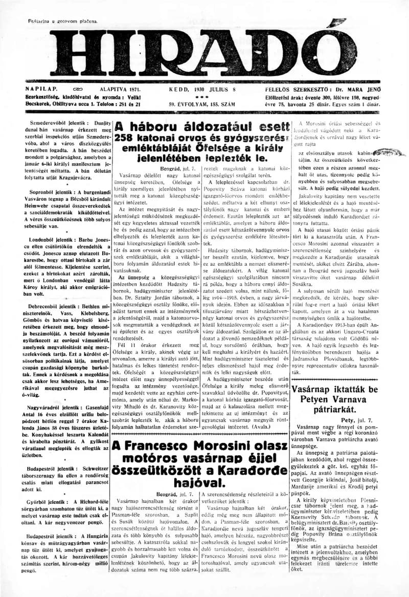 Híradó, 59. évf. 1930. július 8. 155. sz.