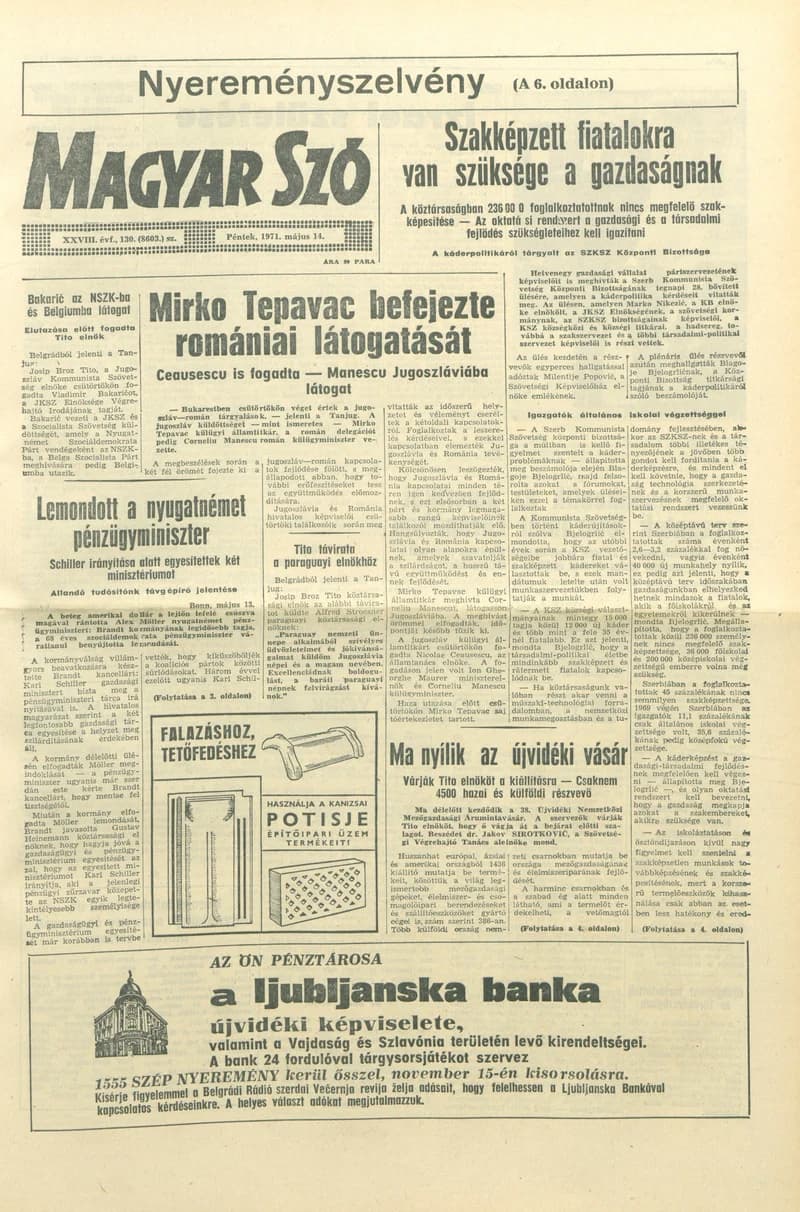 Magyar Szó, 28. évf. 1971. május 14. 130. sz. 1–16. oldal