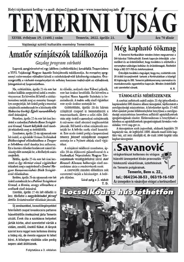 Temerini Újság, 28. évf. 2022. április 21. 15. sz.