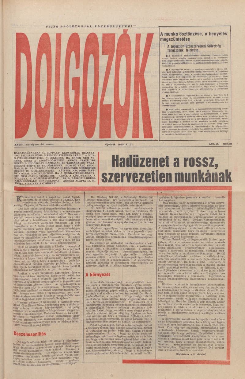 Dolgozók, 29. évf. 1975. október 31. 44. sz.