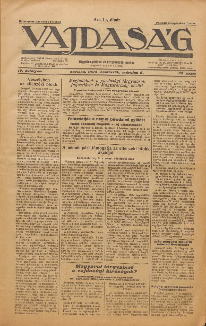 Vajdaság, 4. évf. 1924. március 6. 55. sz.