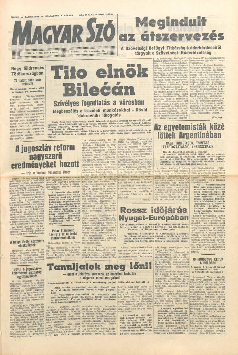 Magyar Szó, 23. évf. 1966. augusztus 20. 227. sz.