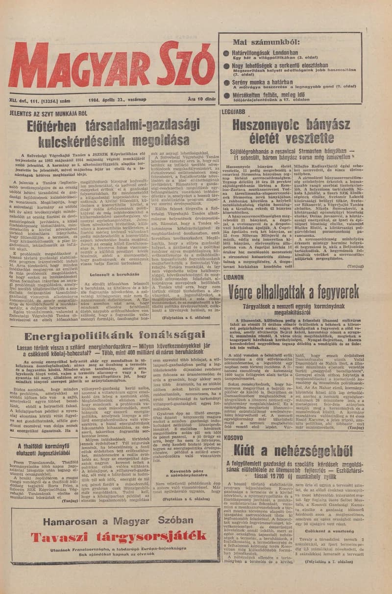 Magyar Szó, 41. évf. 1984. április 22. 111. sz. 1–32. oldal