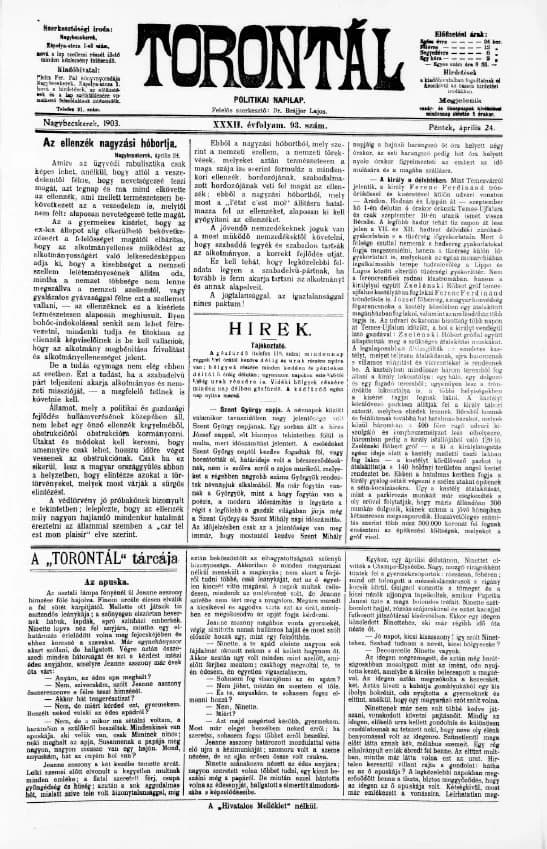 Torontál, 32. évf. 1903. április 24. 93. sz.