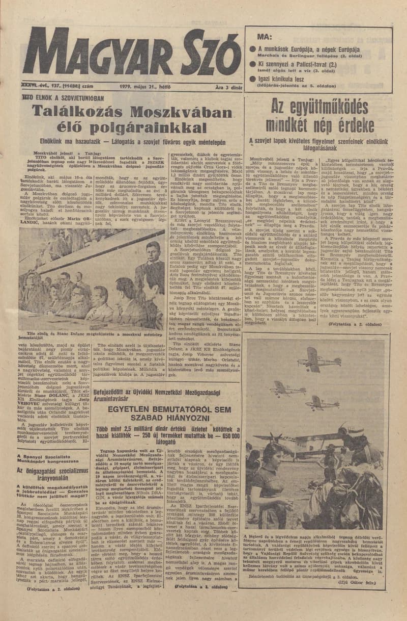 Magyar Szó, 36. évf. 1979. május 21. 137. sz. 1–16. oldal