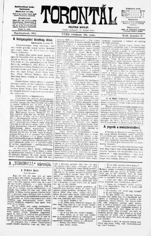 Torontál, 32. évf. 1903. december 15. 285. sz.