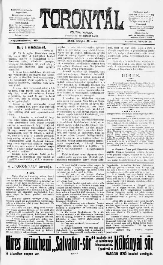Torontál, 39. évf. 1910. február 26. 46. sz.