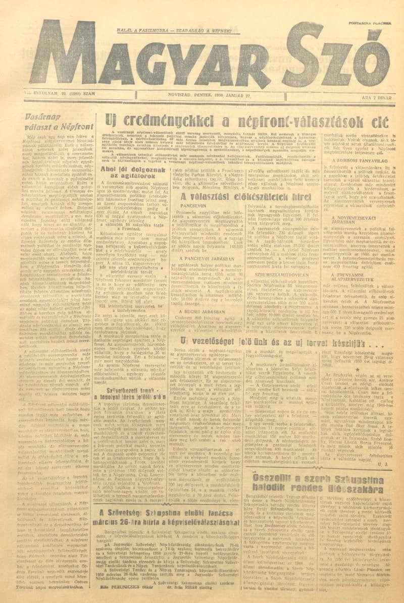 Magyar Szó, 7. évf. 1950. január 27. 22. sz. 1–4. oldal