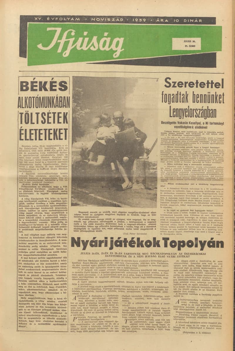 Ifjúság, 15. évf. 1959. július 30. 31. sz.