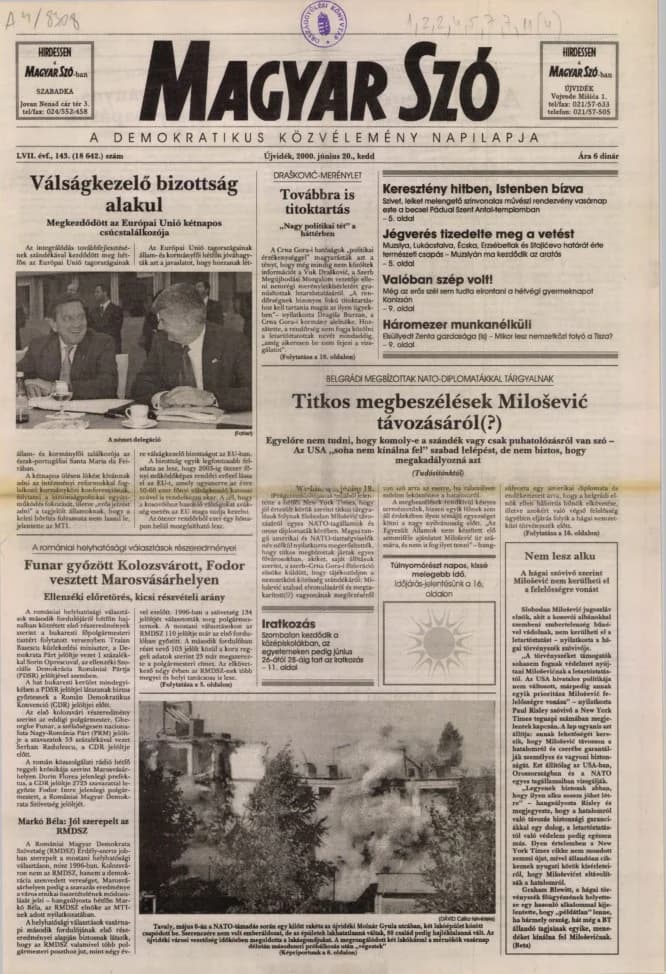 Magyar Szó, 57. évf. 2000. június 20. 143. sz. 1–16. oldal