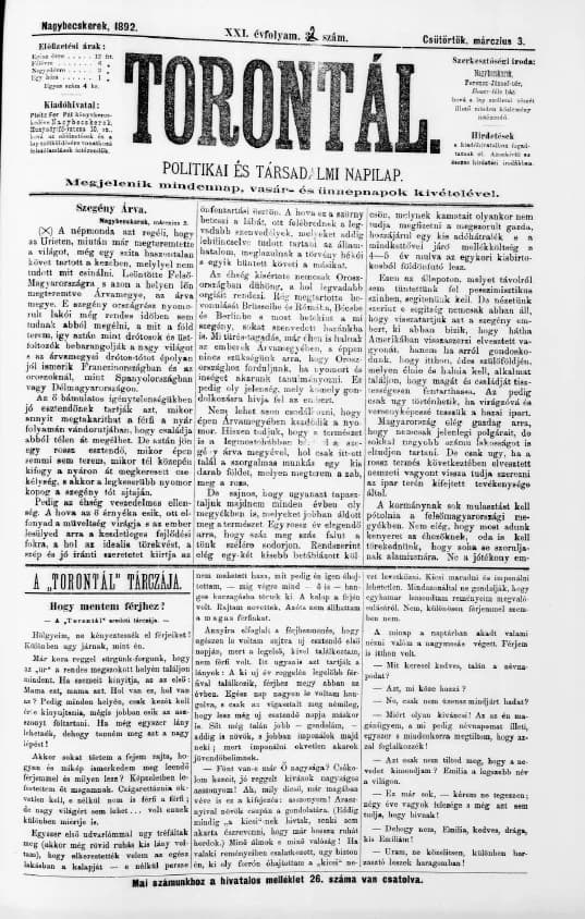 Torontál, 21. évf. 1892. március 3. 32. sz.
