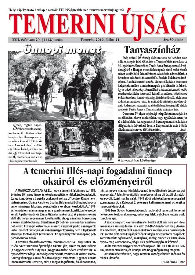 Temerini Újság, 22. évf. 2016. július 21. 29. sz.