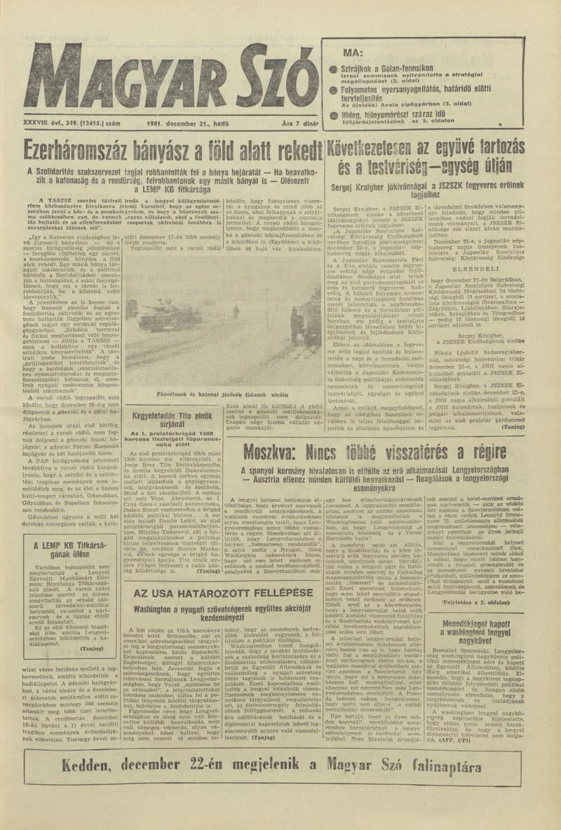 Magyar Szó, 38. évf. 1981. december 21. 349. sz.