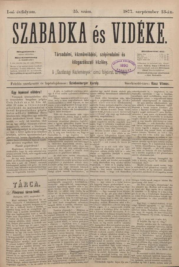 Szabadka és vidéke, 1. évf. 1877. szeptember 13. 25. sz.