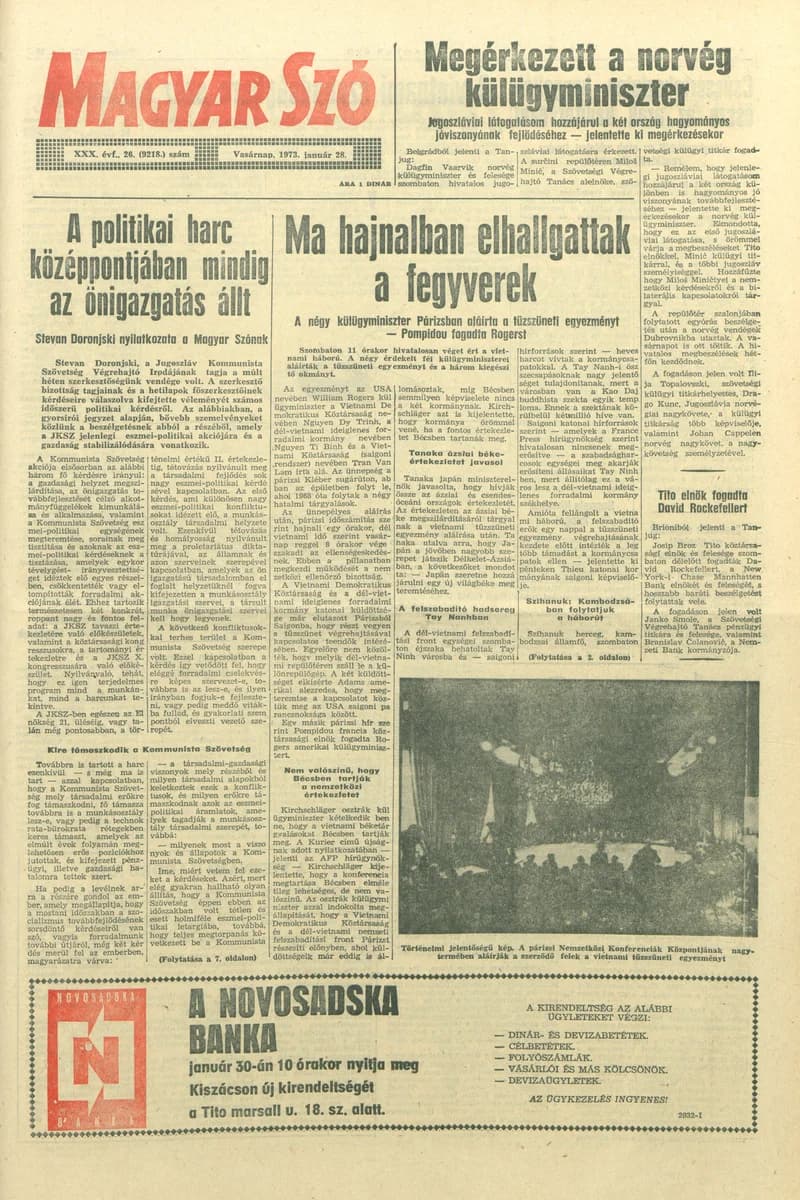 Magyar Szó, 30. évf. 1973. január 28. 26. sz. 1–32. oldal