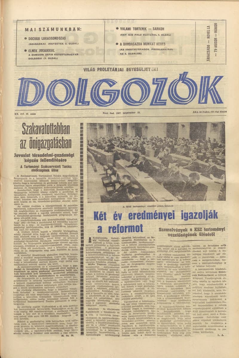 Dolgozók, 21. évf. 1967. szeptember 22. 39. sz.