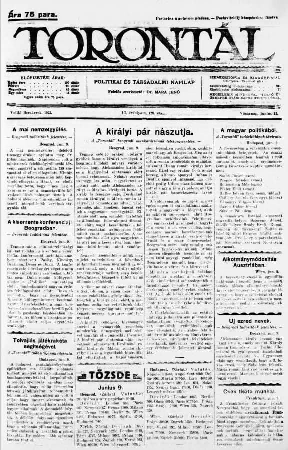 Torontál, 51. évf. 1922. június 11. 128. sz.