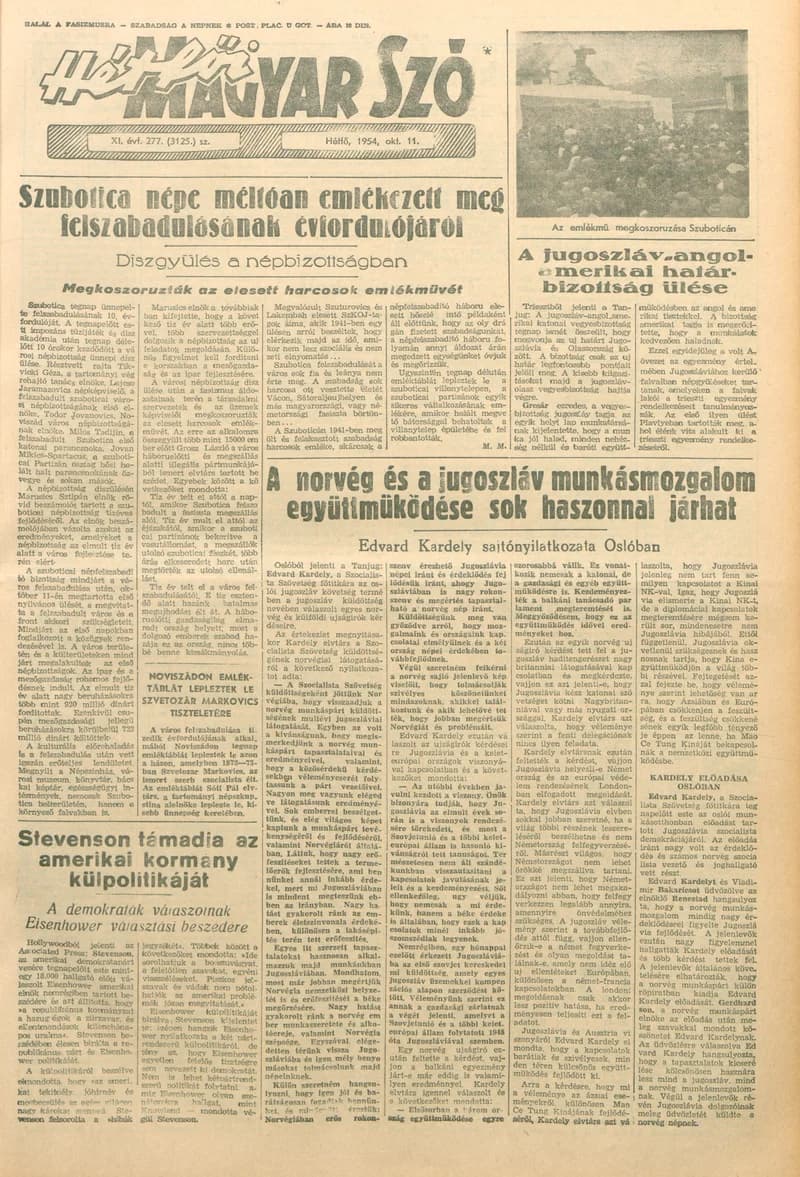 Magyar Szó, 11. évf. 1954. október 11. 277. sz. 1–6. oldal