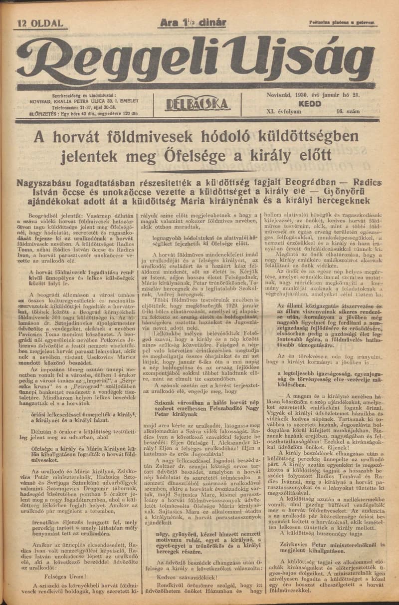 Reggeli Újság, 11. évf. 1930. január 21. 16. sz.