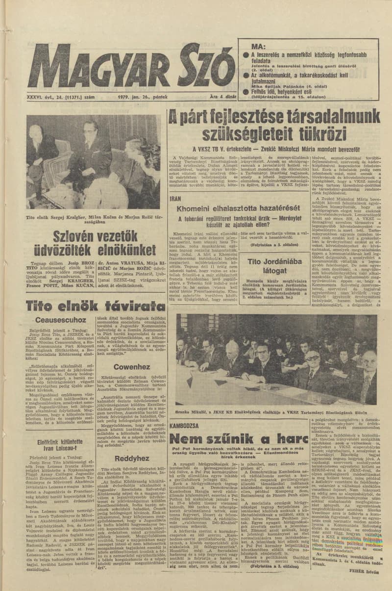 Magyar Szó, 36. évf. 1979. január 26. 24. sz. 1–20. oldal