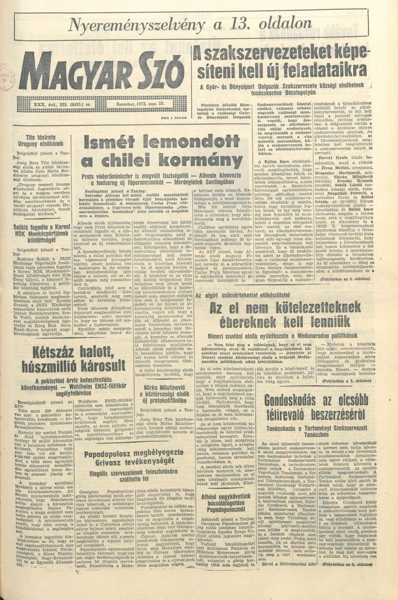 Magyar Szó, 30. évf. 1973. augusztus 25. 233. sz. 1–16. oldal