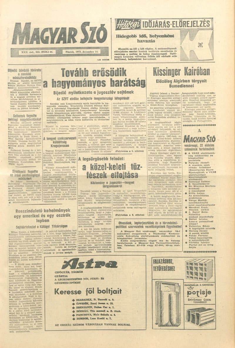 Magyar Szó, 30. évf. 1973. december 14. 342. sz.