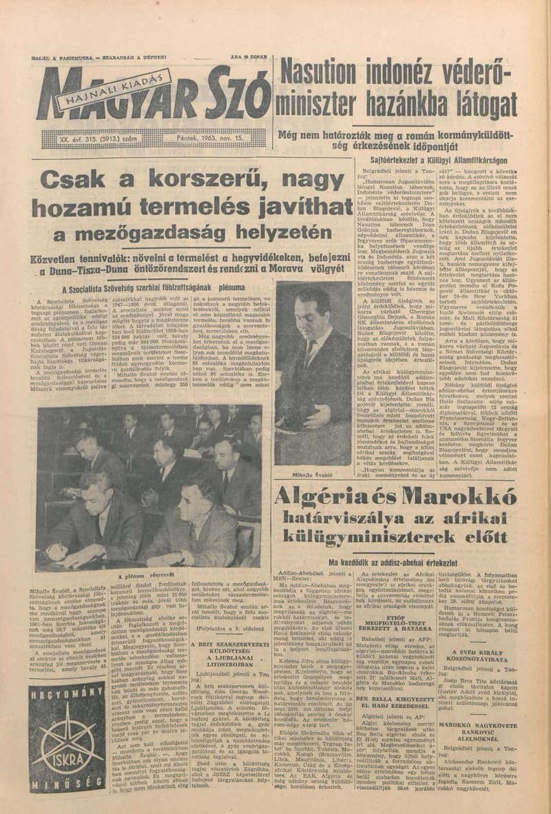 Magyar Szó, 20. évf. 1963. november 15. 315. sz. 1–16. oldal
