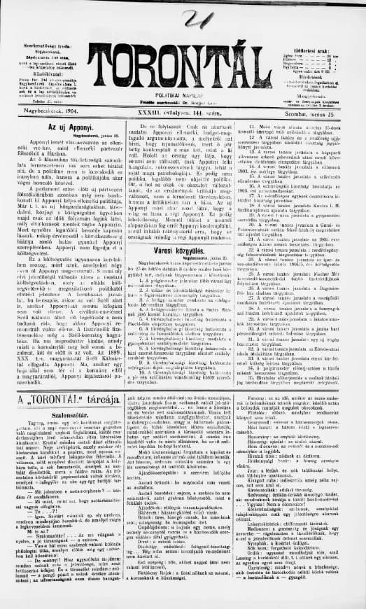 Torontál, 33. évf. 1904. június 25. 144. sz.