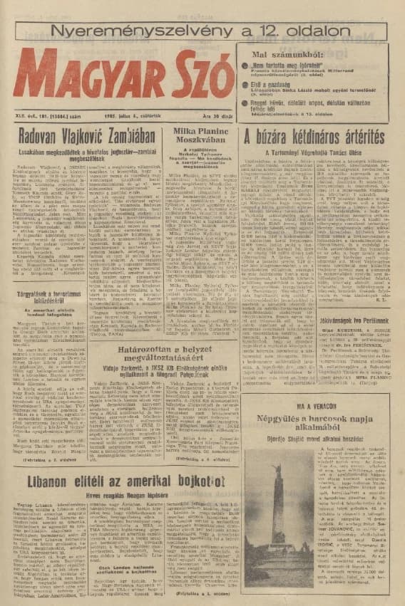Magyar Szó, 42. évf. 1985. július 4. 181. sz. 1–24. oldal