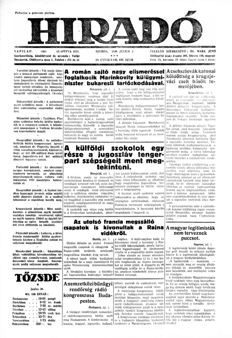 Híradó, 59. évf. 1930. július 2. 150. sz.