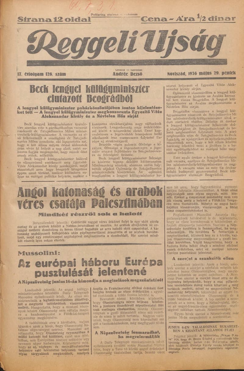 Reggeli Újság, 17. évf. 1936. május 29. 126. sz.
