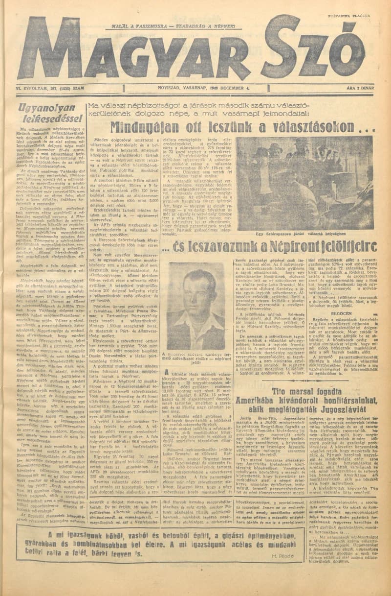 Magyar Szó, 6. évf. 1949. december 4. 287. sz. 1–4. oldal