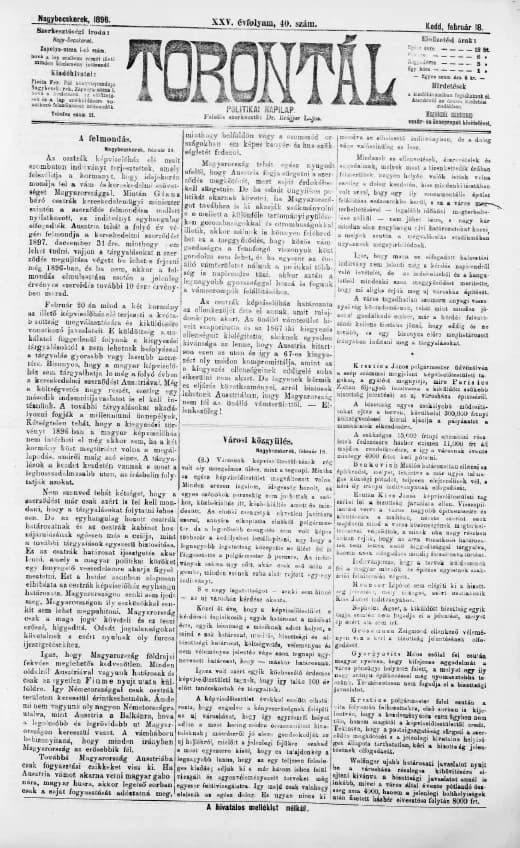Torontál, 25. évf. 1896. február 18. 40. sz.