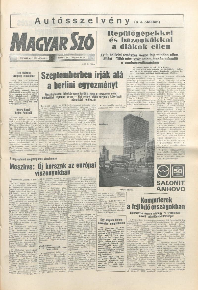 Magyar Szó, 28. évf. 1971. augusztus 25. 233. sz. 1–14. oldal