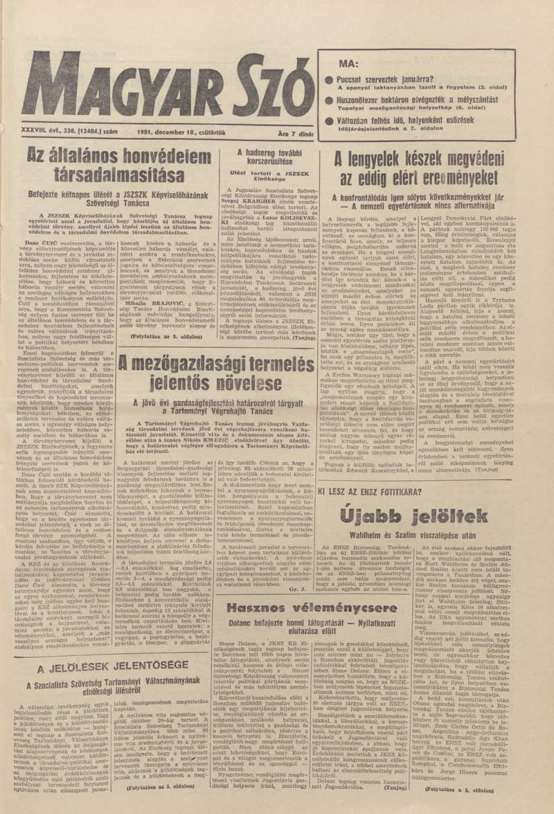 Magyar Szó, 38. évf. 1981. december 10. 338. sz.