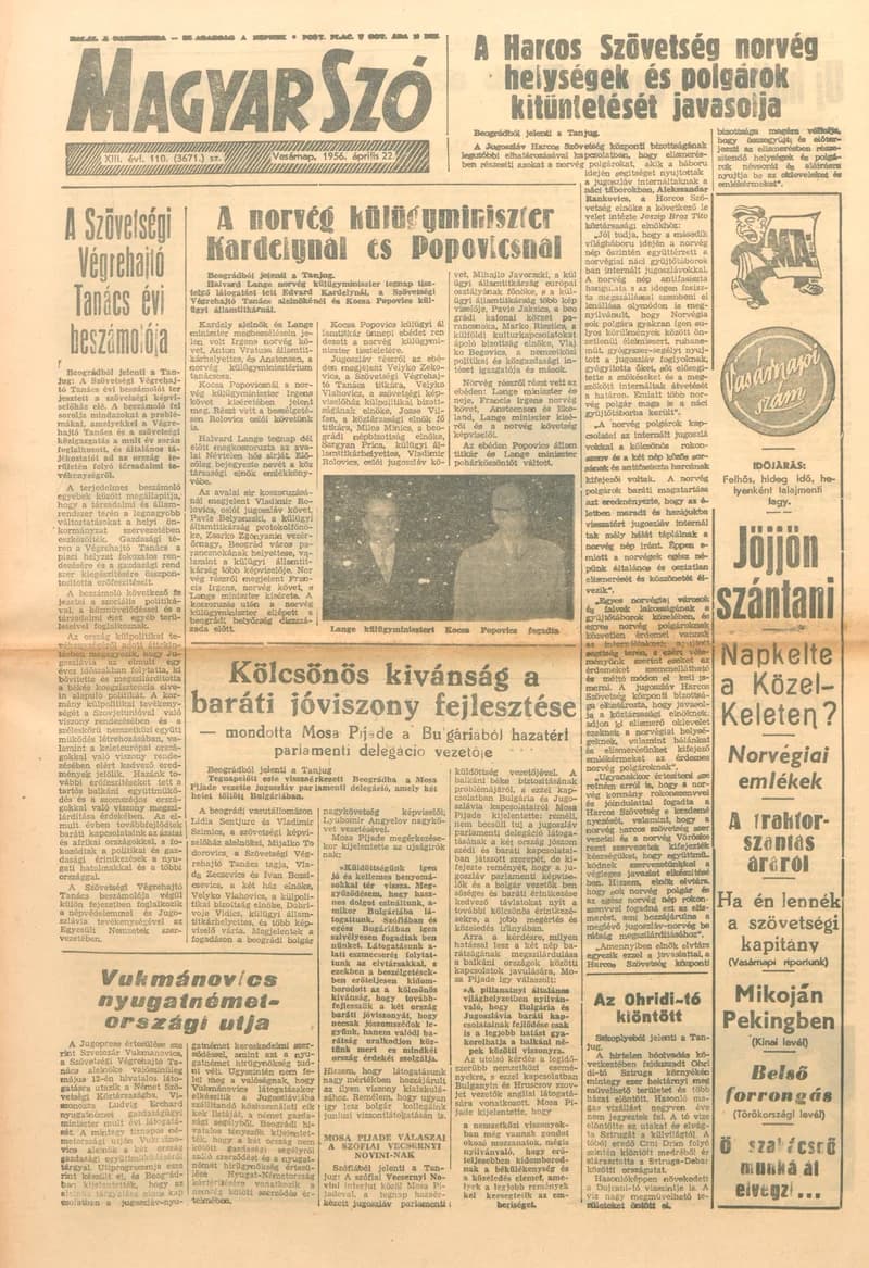 Magyar Szó, 13. évf. 1956. április 22. 110. sz. 1–20. oldal