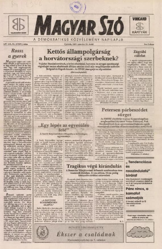 Magyar Szó, 54. évf. 1997. március 18. 64. sz. 1–16. oldal