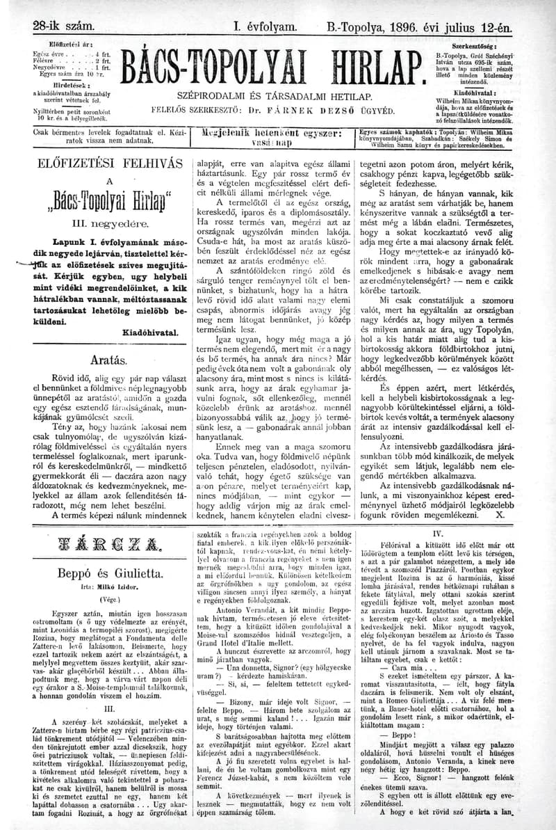 Bács-Topolyai Hirlap, 1. évf. 1896. július 12. 28. sz.