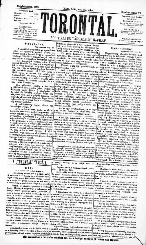 Torontál, 22. évf. 1893. május 20. 115. sz.