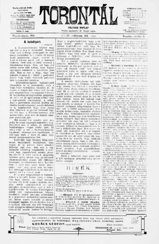 Torontál, 34. évf. 1905. október 21. 241. sz.