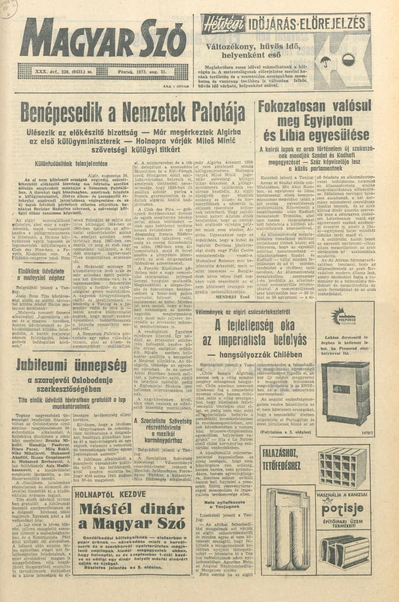 Magyar Szó, 30. évf. 1973. augusztus 31. 239. sz. 1–14. oldal