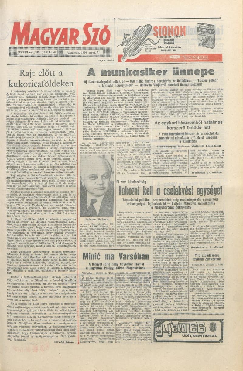 Magyar Szó, 33. évf. 1976. szeptember 5. 245. sz. 1–24. oldal