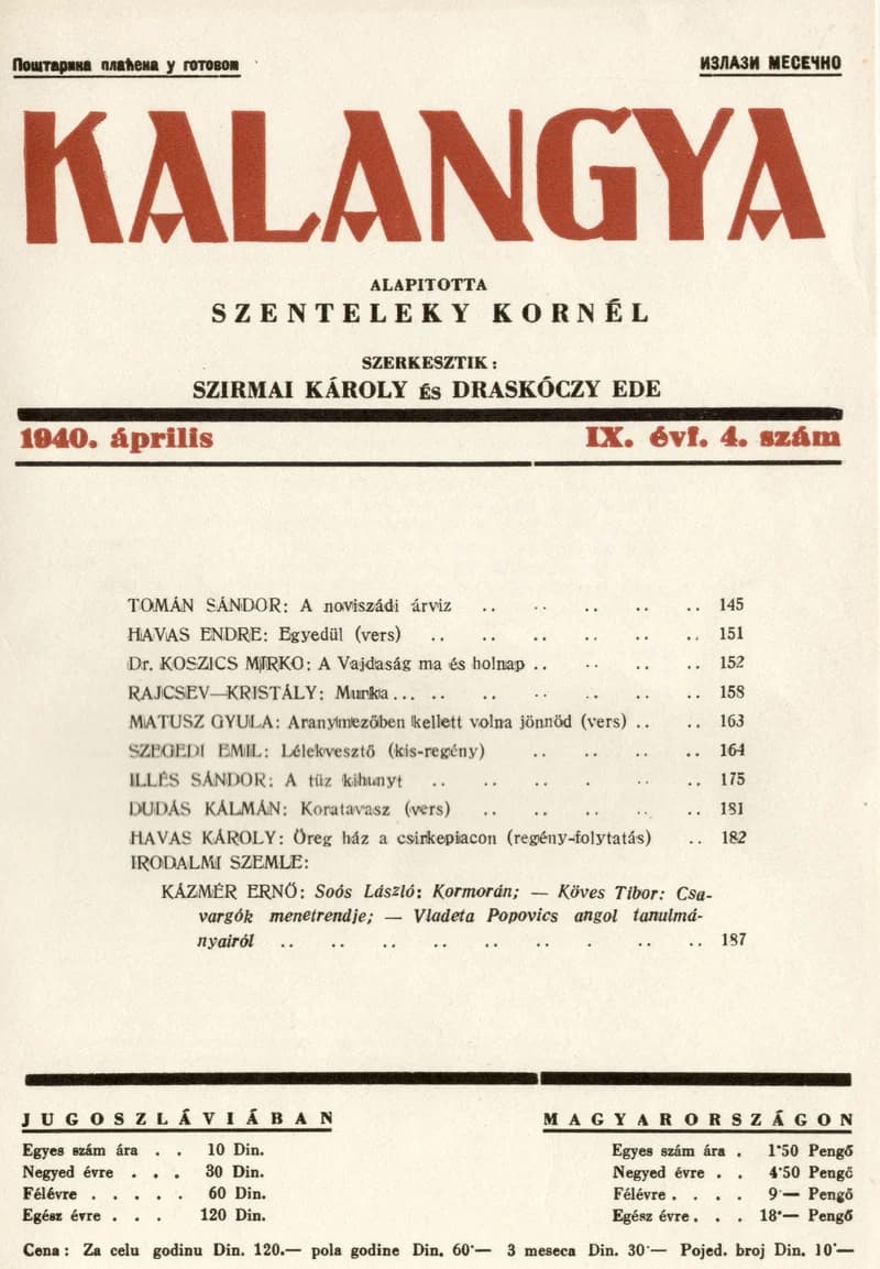 Kalangya, 9. évf. 1940. április. 4. sz. 145–192. oldal