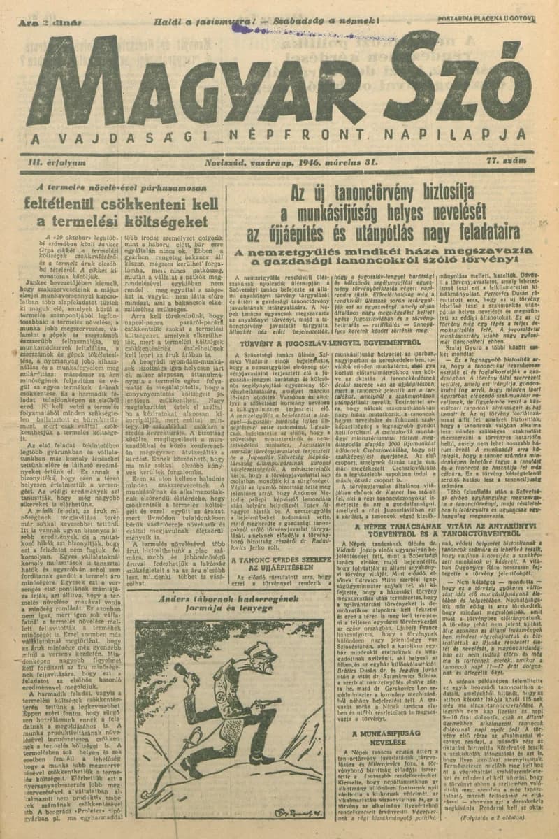 Magyar Szó, 3. évf. 1946. március 31. 77. sz. 1–8. oldal